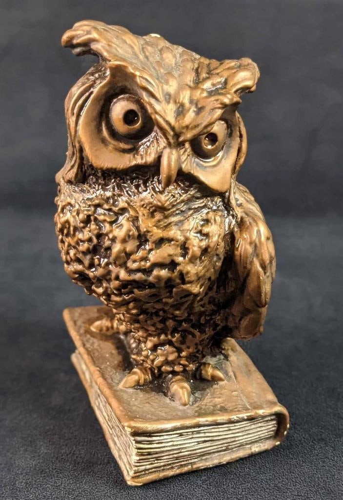 Vintage Bronze Resin Owl On Book Figurine Universal Statuary Corp (1 of 7)