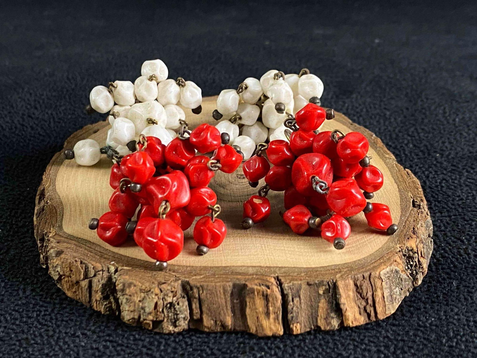 Vintage West Germany Handmade Ceramic Beads Cluster Earrings (1 of 10)