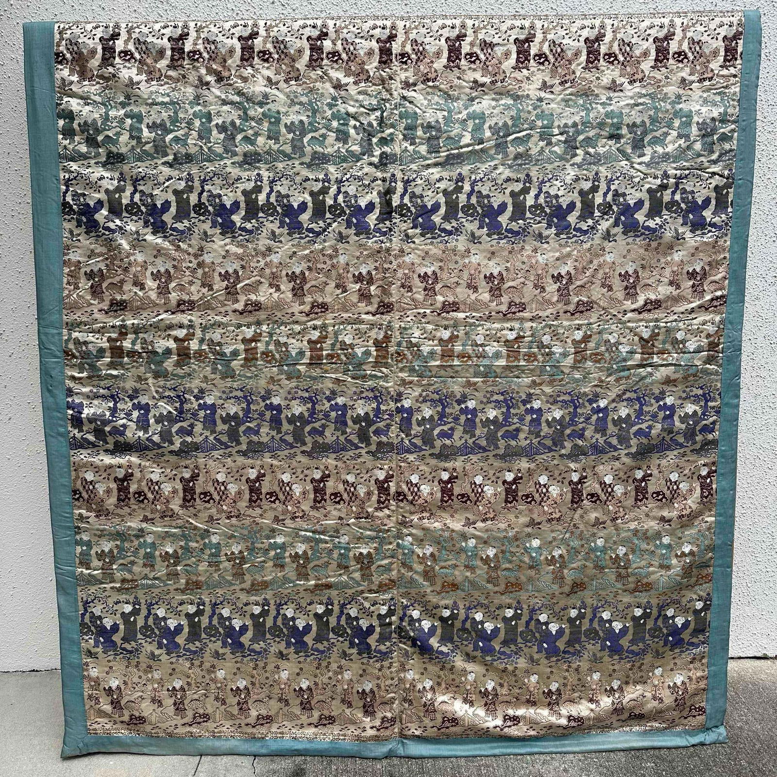 Antique Chinese Silk Textile Quilt with Hundred Boys Pattern and Deer Motifs Qing Dynasty Style (1 of 15)