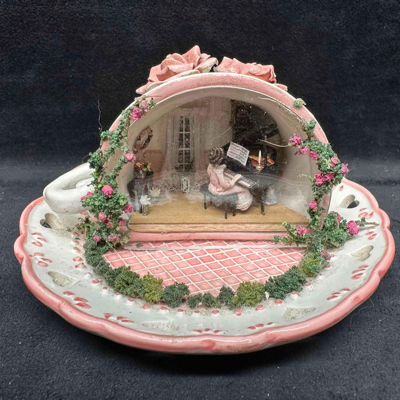 Miniature Teacup Diorama with Mini Piano Scene (1 of 7)