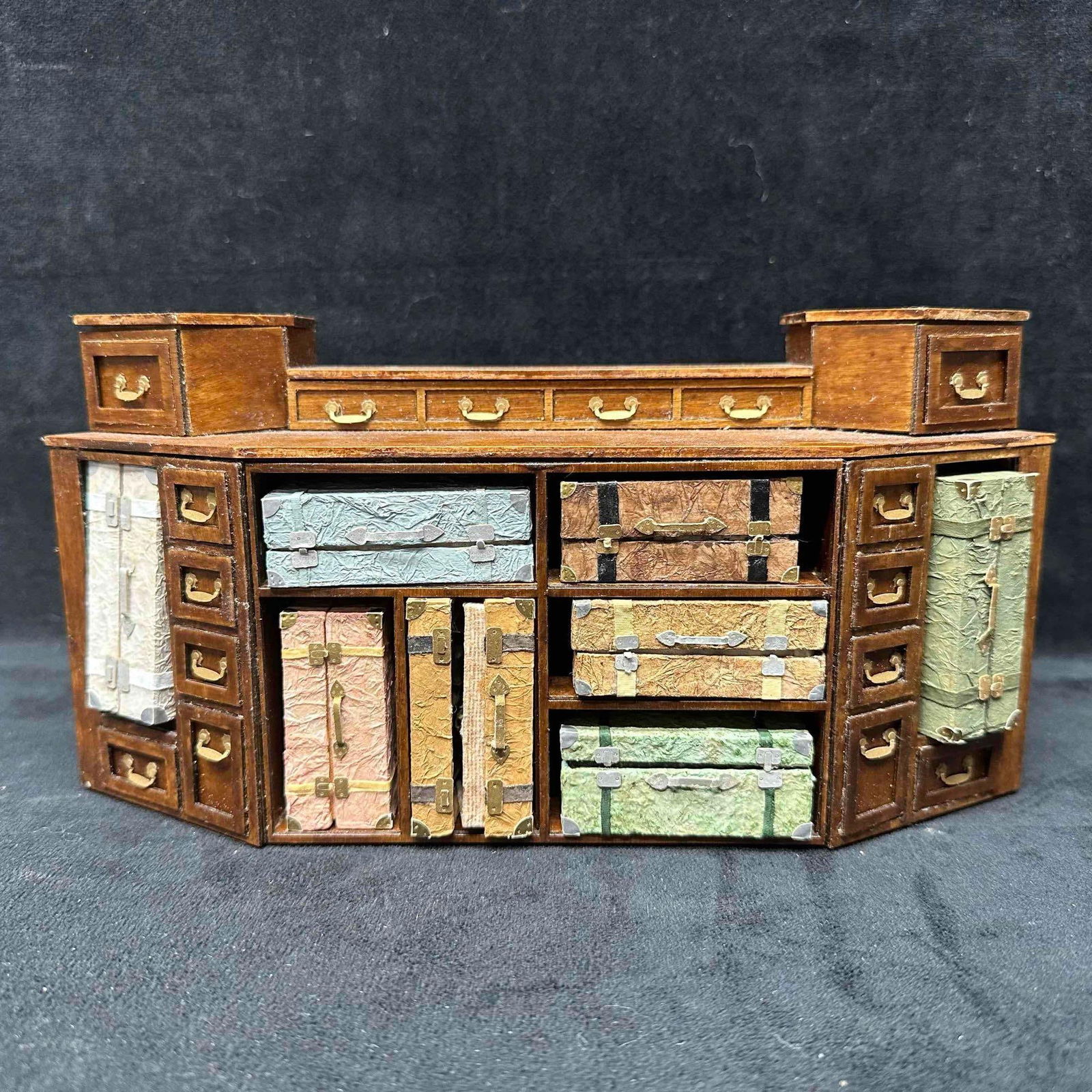 Folk Art Miniature Wooden Cabinet with 10 Diorama Scene Boxes (1 of 15)