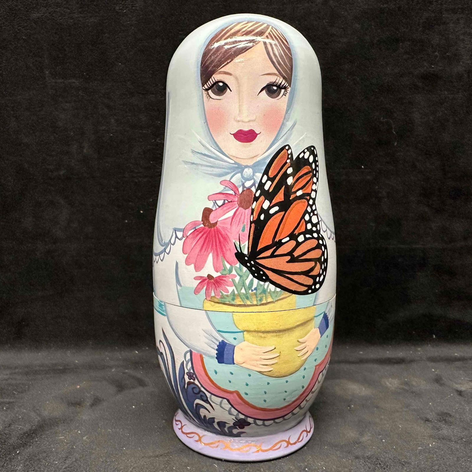 Hand Painted Russian Matryoshka Nesting Dolls Butterfly Floral Theme Set of 9 (1 of 10)