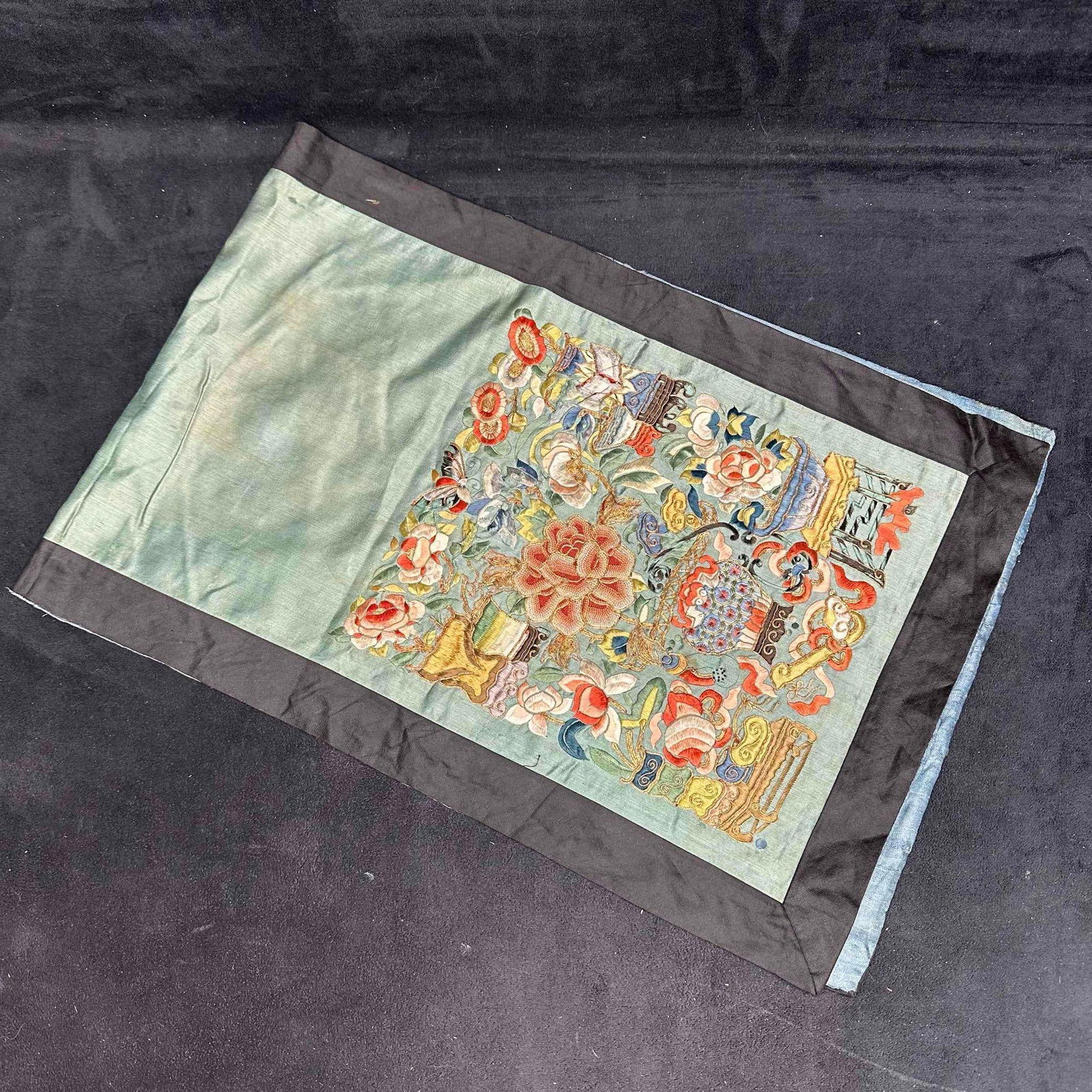 Antique Chinese Silk Embroidered Panel Late Qing Republic Period Floral and Auspicious Motifs (1 of 15)