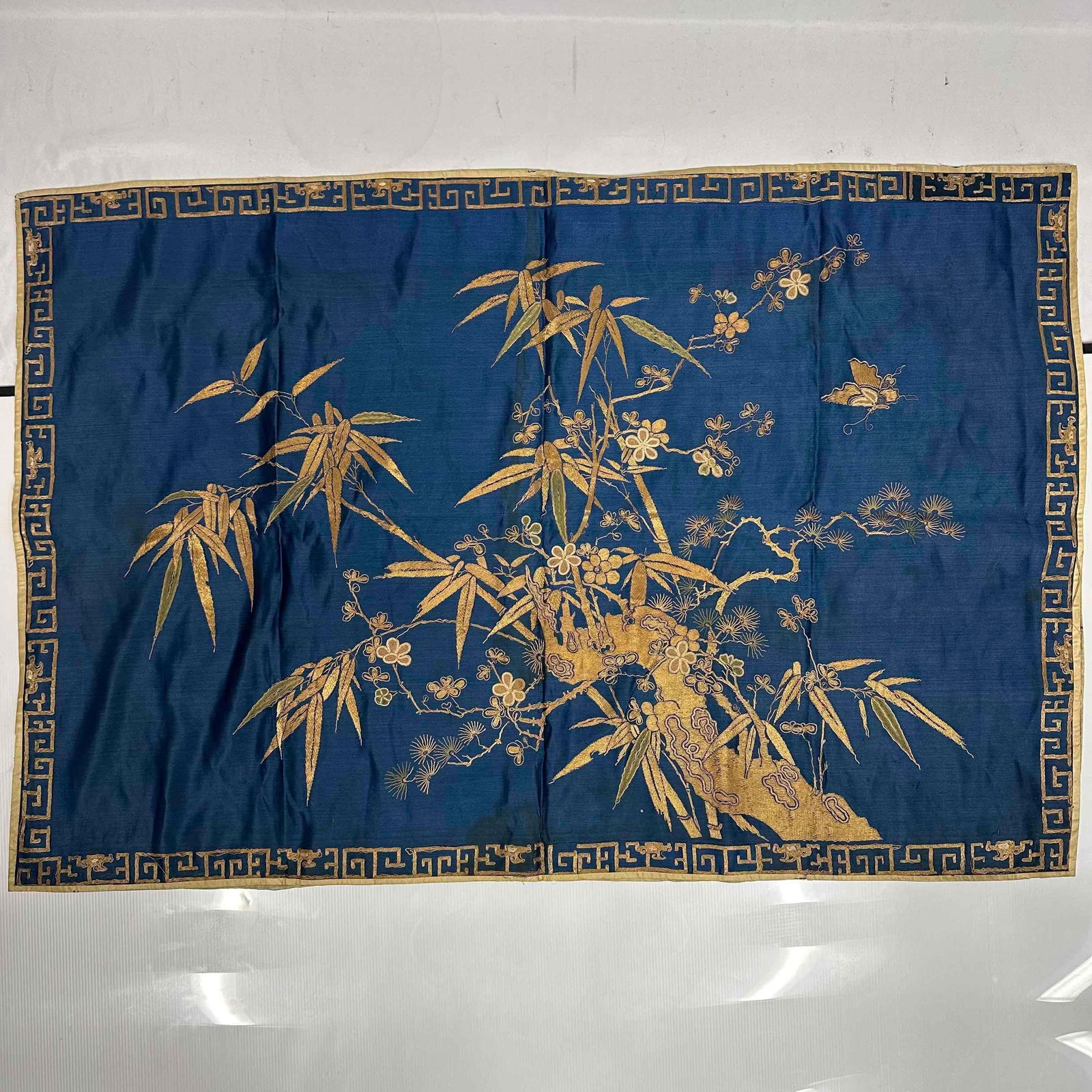 Antique Chinese Silk Embroidered Textile Panel with Bamboo Blossoms and Butterfly Qing Dynasty Style (1 of 15)