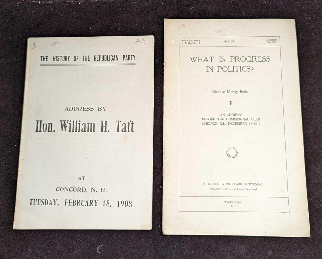Antique Progress In Politics & History Of The Republican Party Booklets: Antique Progress In Politics & History Of The Republican Party Booklets. This lot includes: (1) What Is Progress In Politics? By Nicholas Murray Butler. An Address Before The Commercial Club Chica
