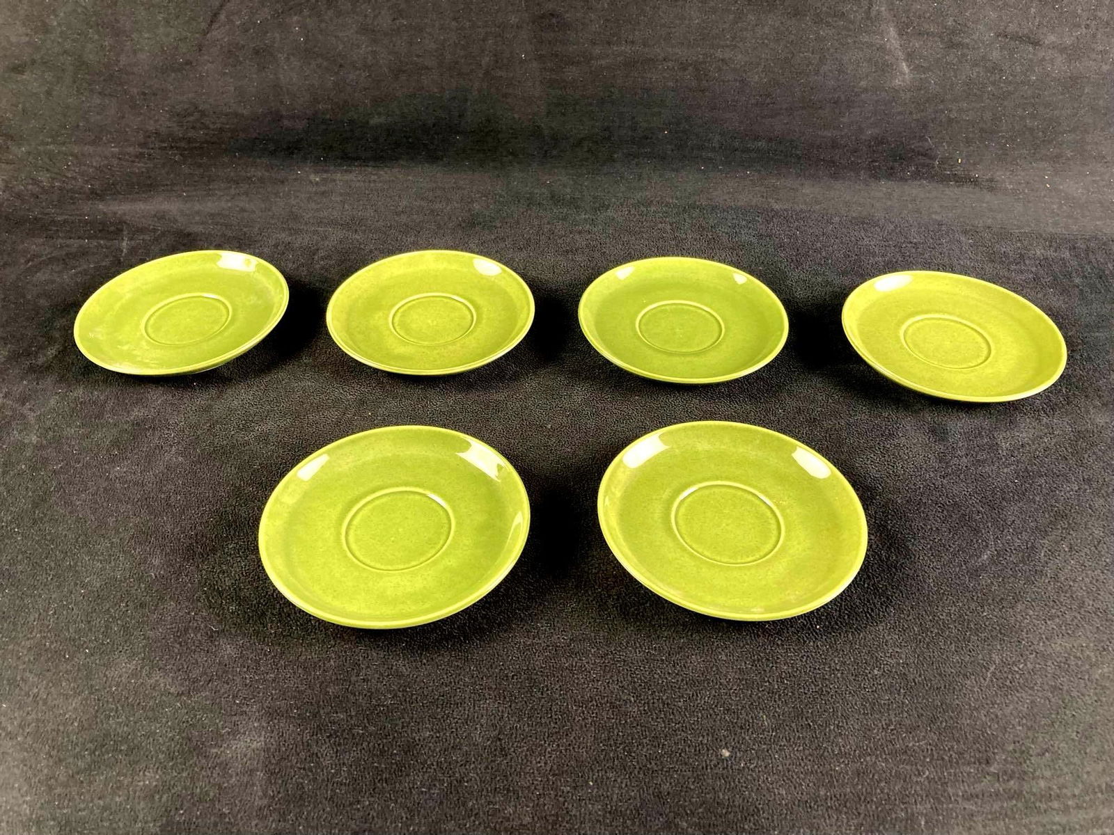 Set of (6) Green Espresso Coasters: Up for auction are recent estate finds, a set of green Italian espresso coasters from a large collection. They have the maker's mark underneath. This auction includes: (6) Italian Espresso Glass