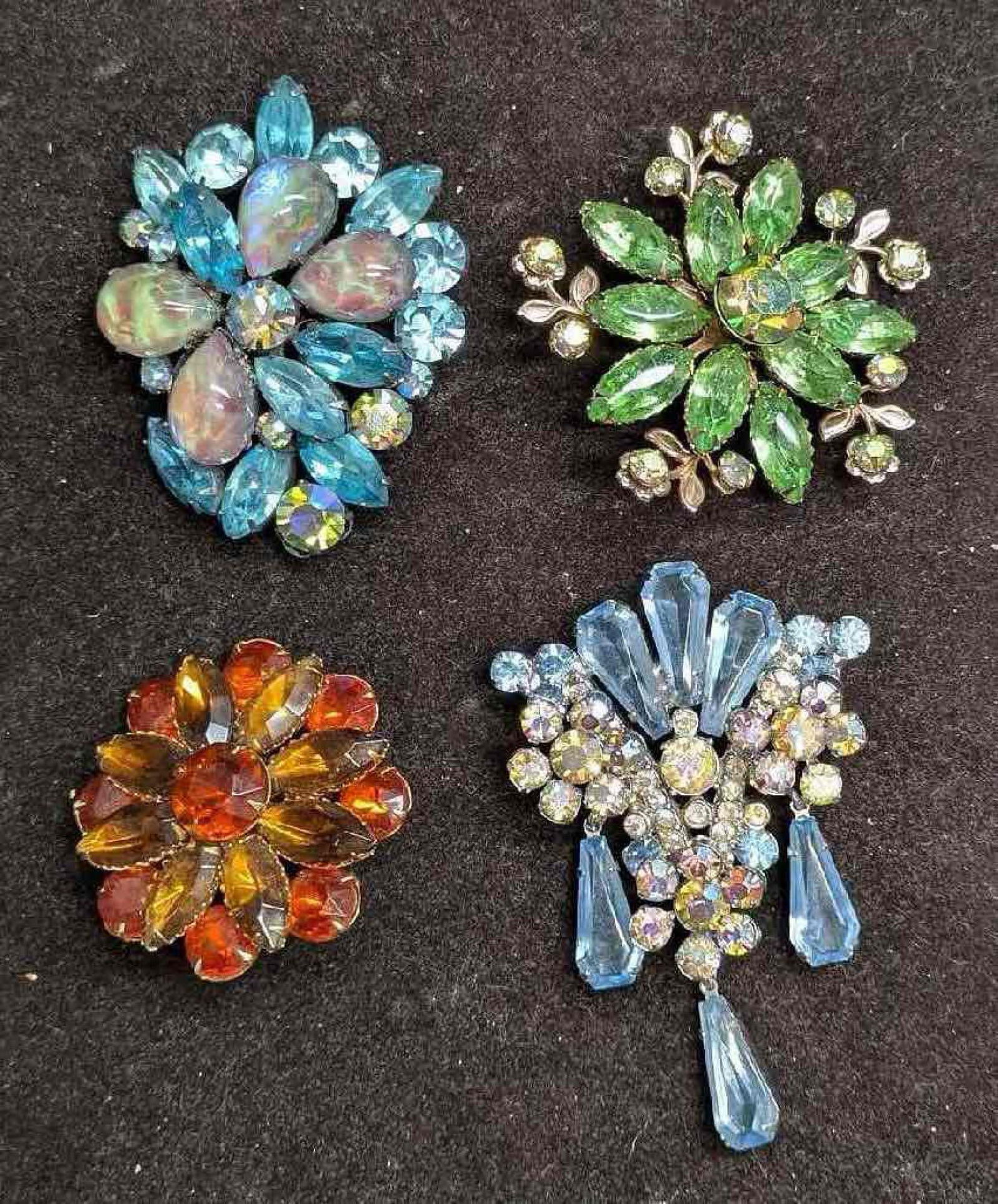 Vintage Rhinestone AB Crystal Fall Colors Blue Brooch Pins Lot Of 4 (1 of 1)