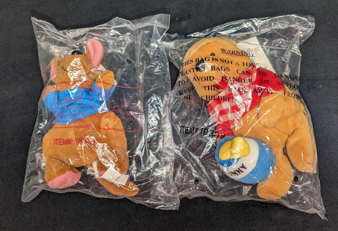 Disney Winnie The Pooh Roo & Picnic Pooh Bean Bags: Disney Winnie The Pooh Roo & Picnic Pooh Bean Bags. The sealed "Picnic Pooh" is approx 7" x 2" x 8" and the sealed "Roo' is approx 6" x 2" x 8". The total w