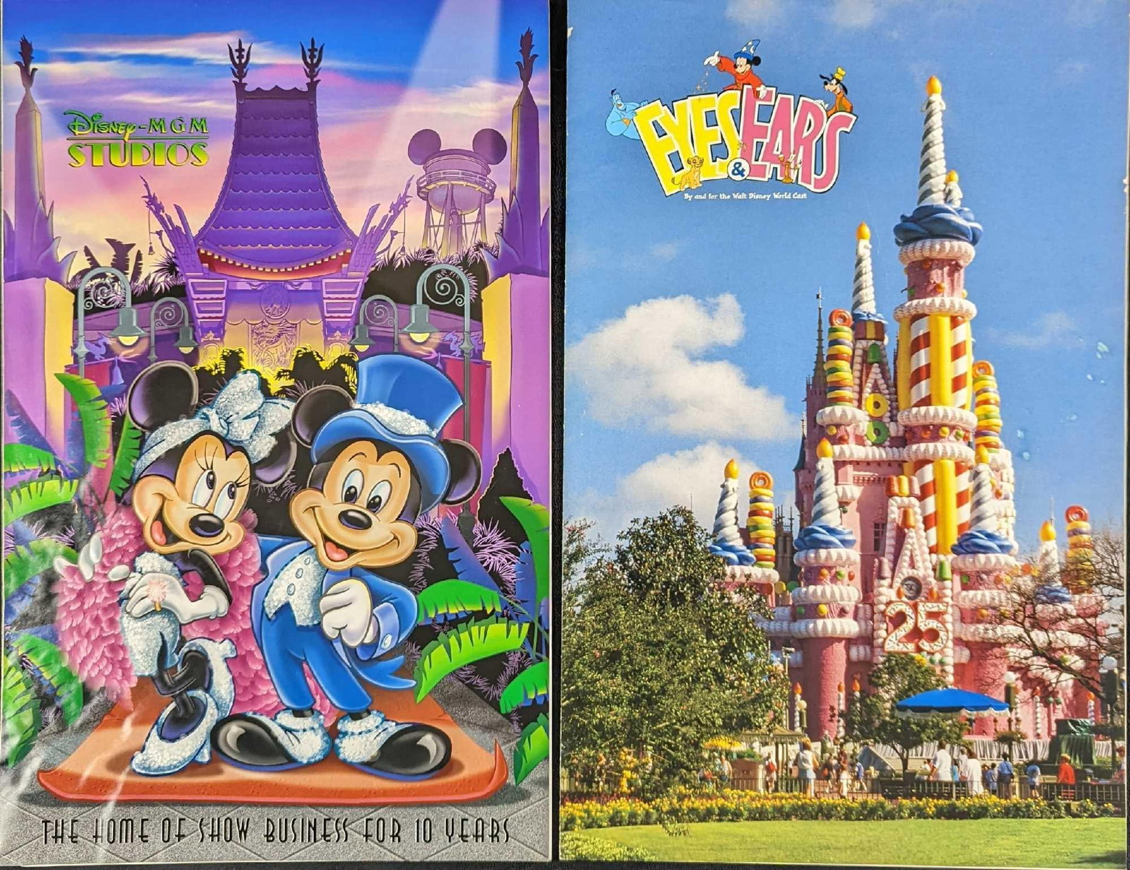 2 Disney Cast Member Exclusive Newsletters: This lot contains two special Walt Disney World Cast Member Exclusive Newsletters: (1) Eyes & Ears October 3, 1996. Walt Disney World's 25th Anniversary Cake Castle. Has some markings on the c
