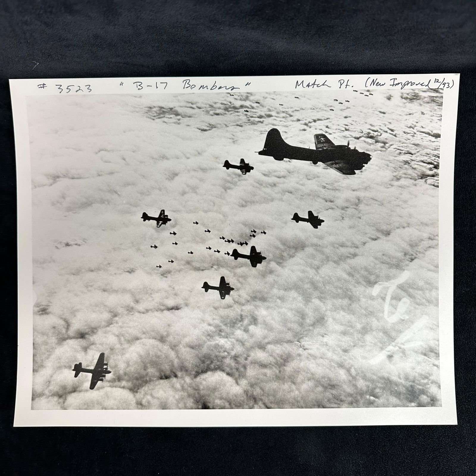 WWII B-17 Bombers in Flight Black and White Aerial Analog Photograph Print on Pearl Resin Paper (1 of 5)