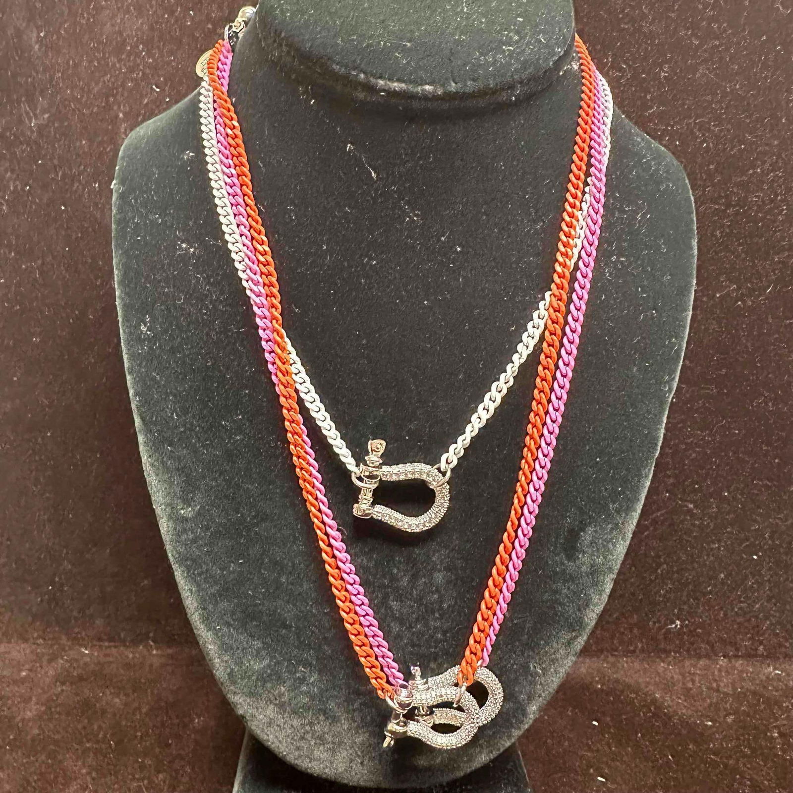 Pink Orange White Colored Chain Melania Clara Assorted Necklace Set of Three (1 of 7)