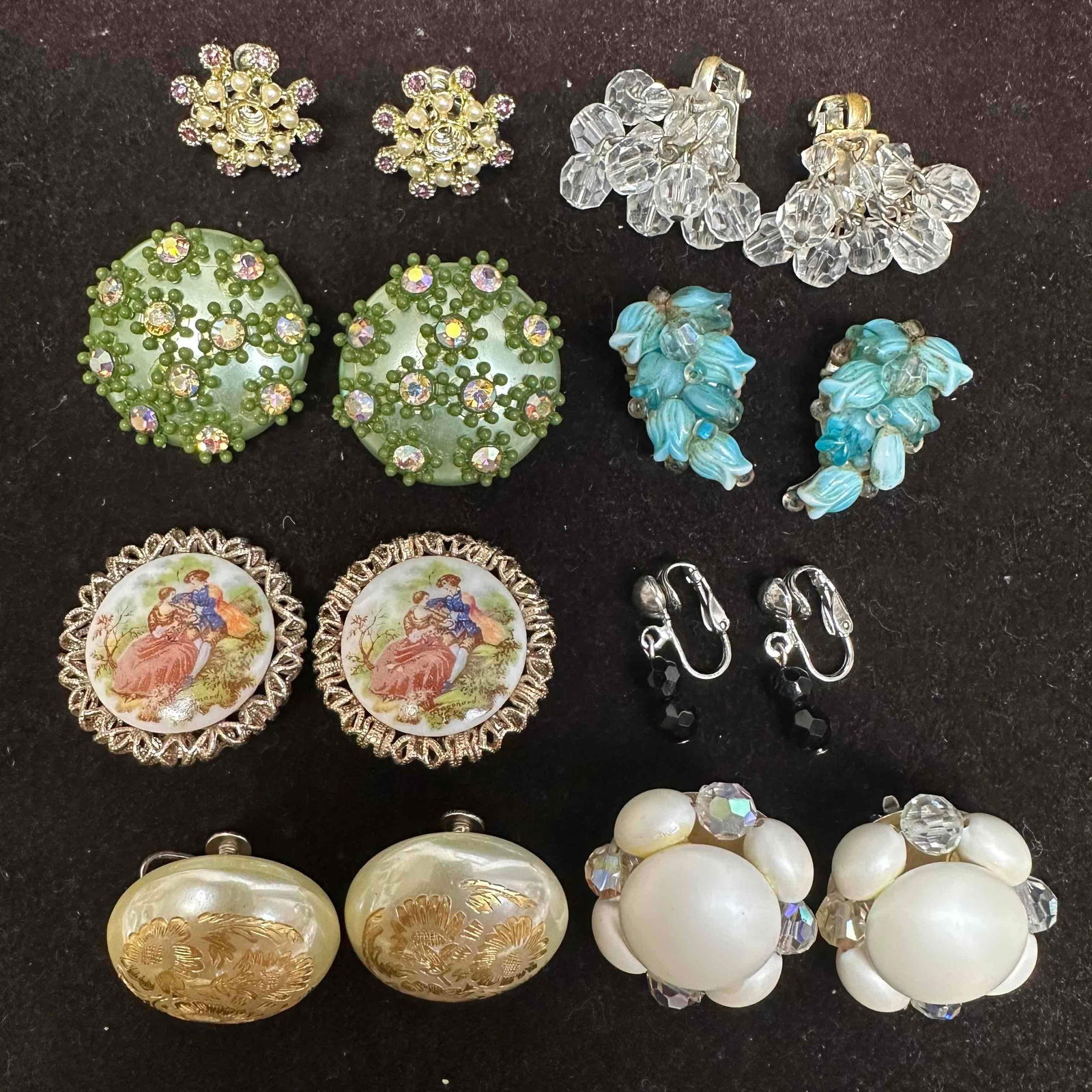 Costume Jewelry Earrings Set Plastic Rhinestone Faux Pearl MC11 (1 of 5)