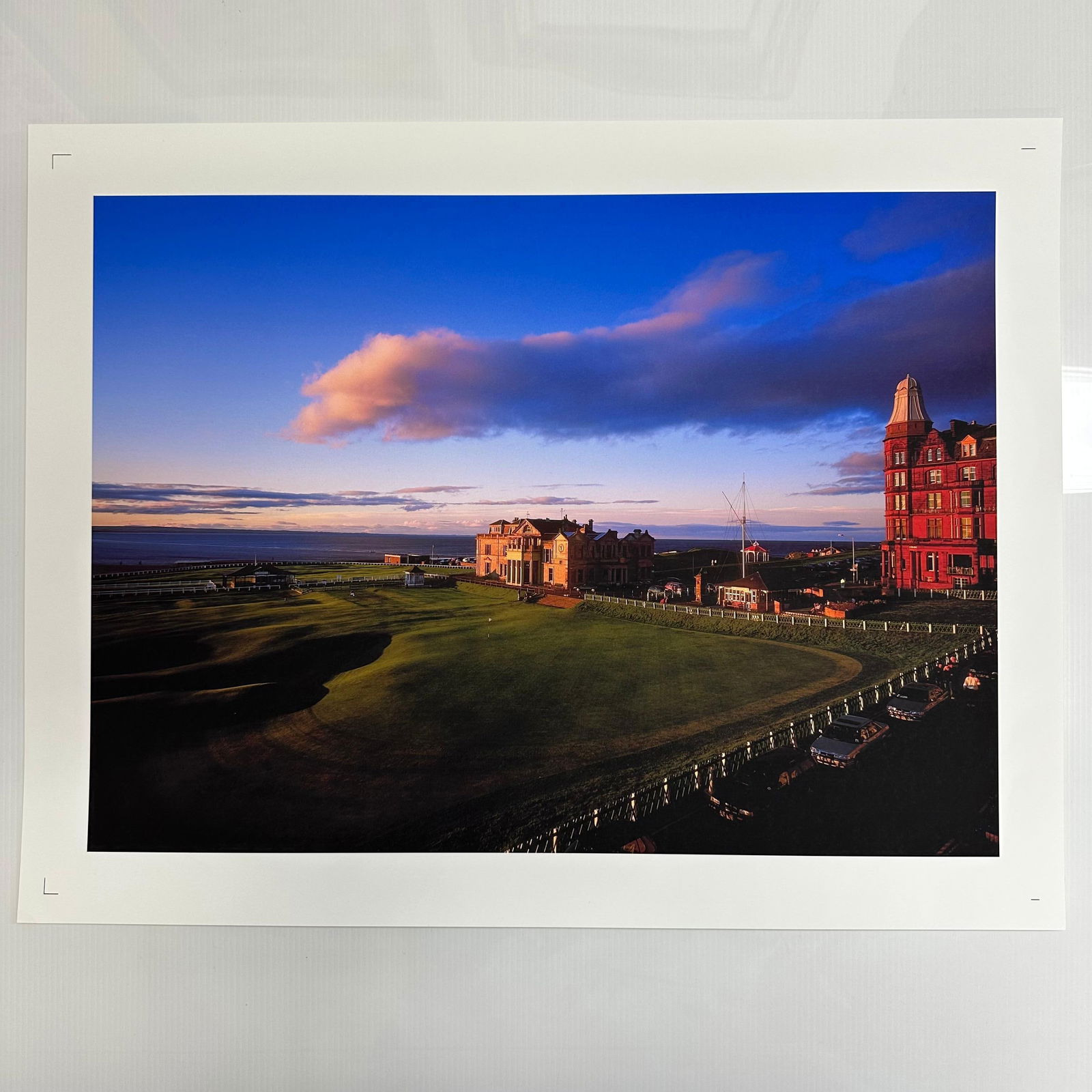 St. Andrews Old Course Golf Photo Print Clubhouse and Royal Hotel Sunset Scene Wide Border (1 of 8)