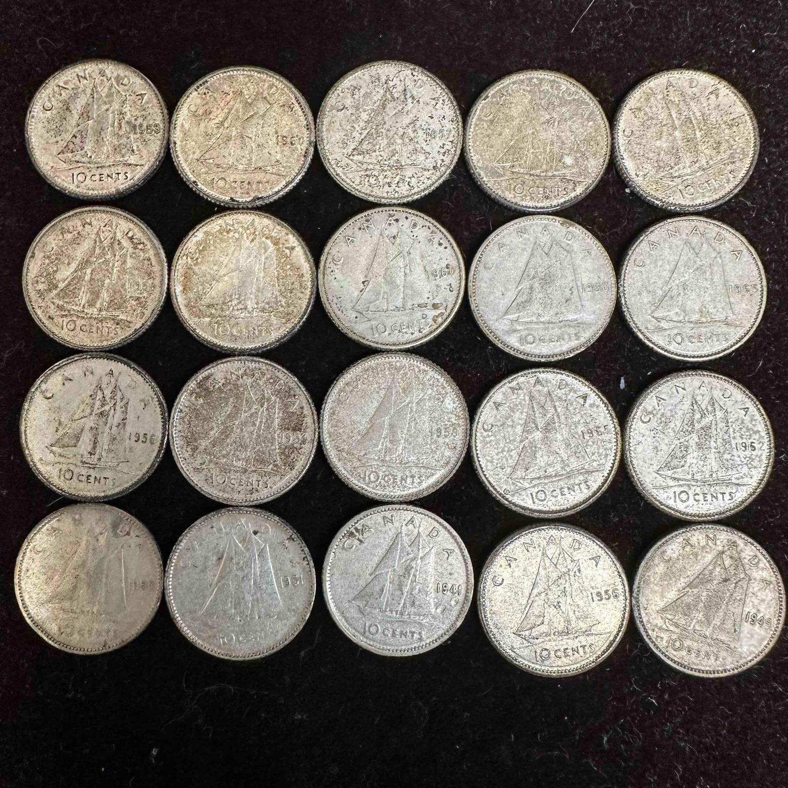 Canada Dime 10 Cent .800 Silver Coin Collection Twenty Canadian Dimes Coins (1 of 4)