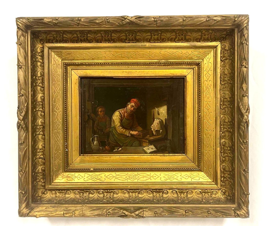 19th Century Dutch School Oil Painting Reproduction On Steel Titled "The Music Box" (1 of 14)