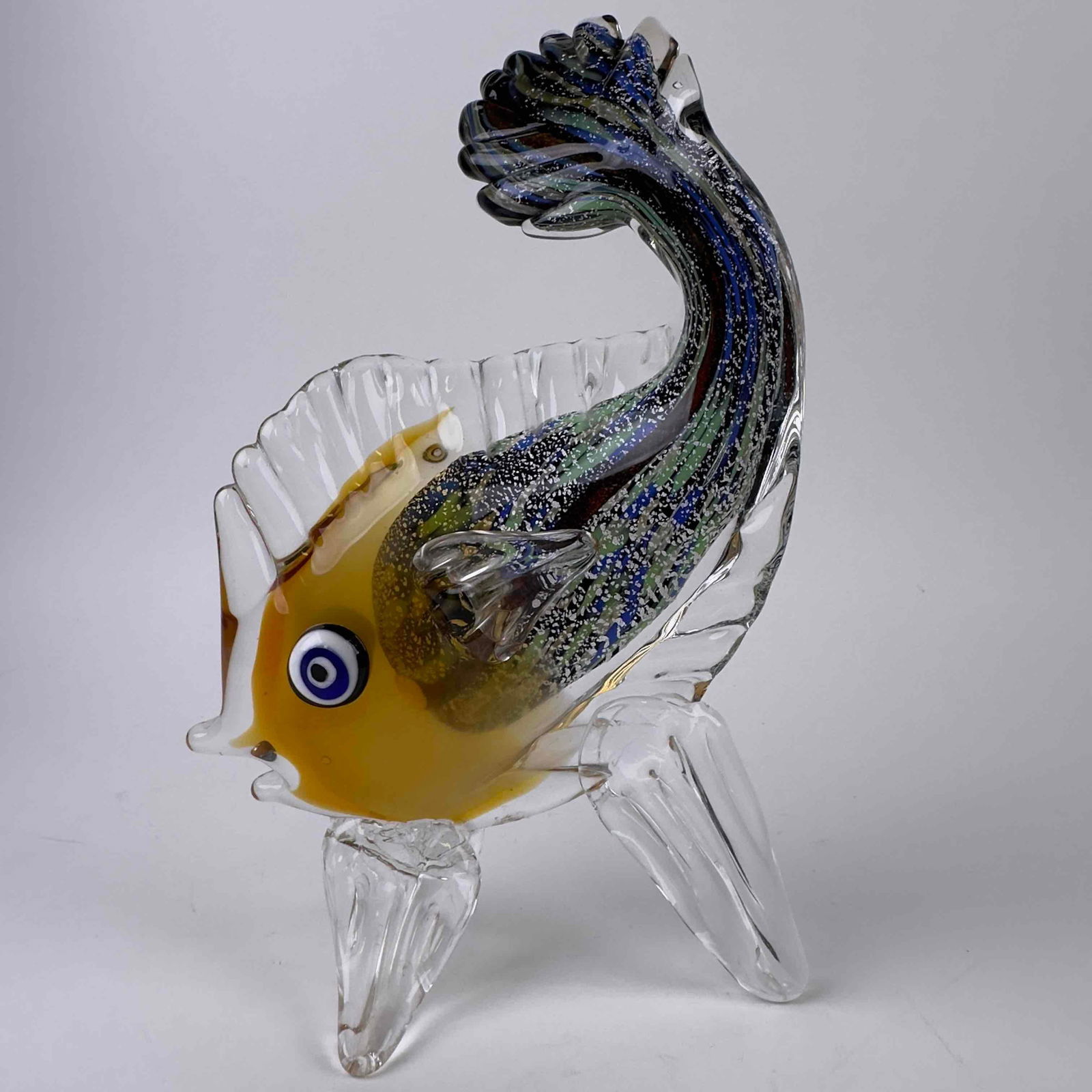 Murano Style Art Glass Tropical Multicolored Silver Accents Fish Figurine Decor (1 of 15)