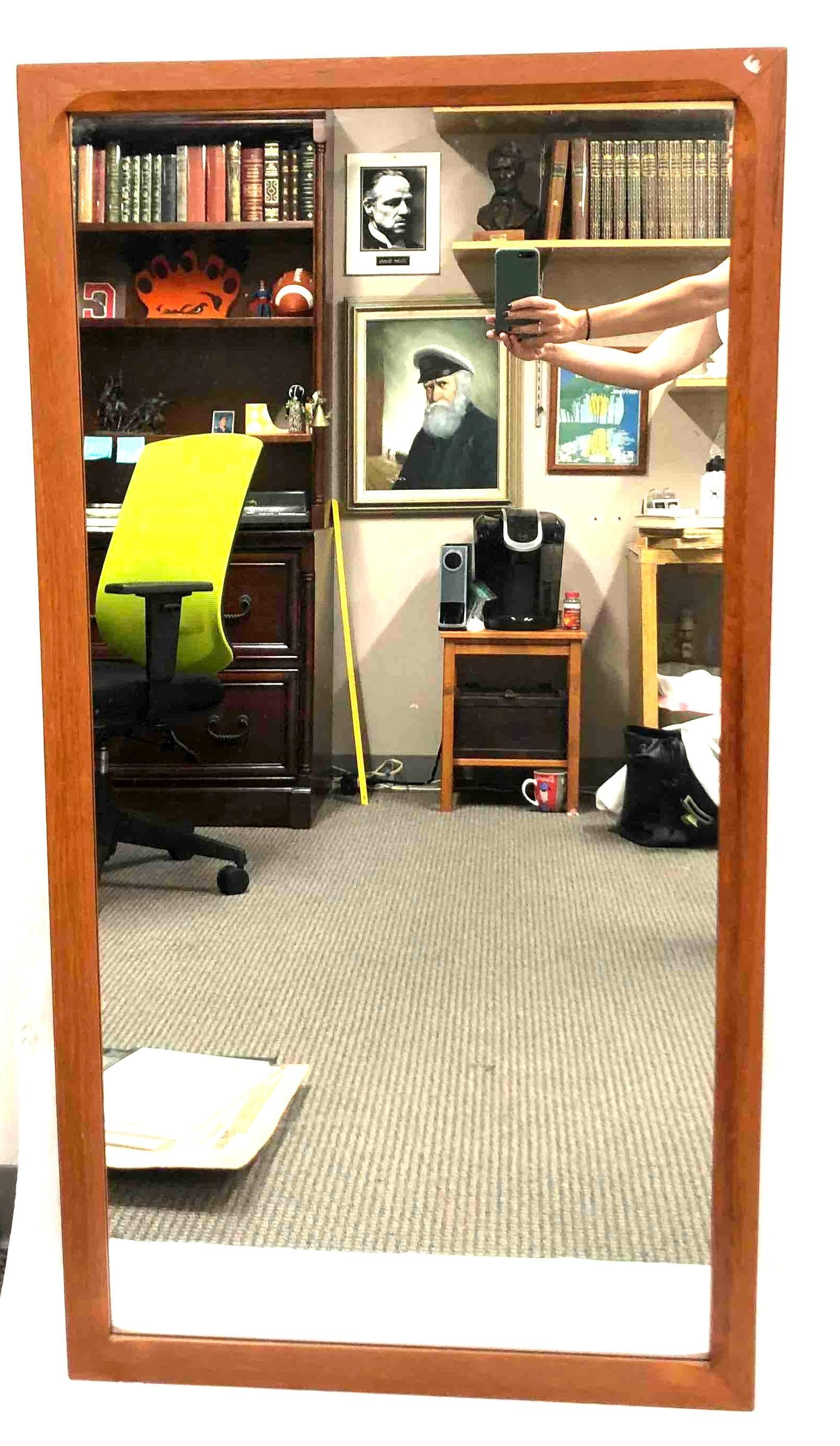 Large Mid-Century Square Mirror With Wood Frame (1 of 6)