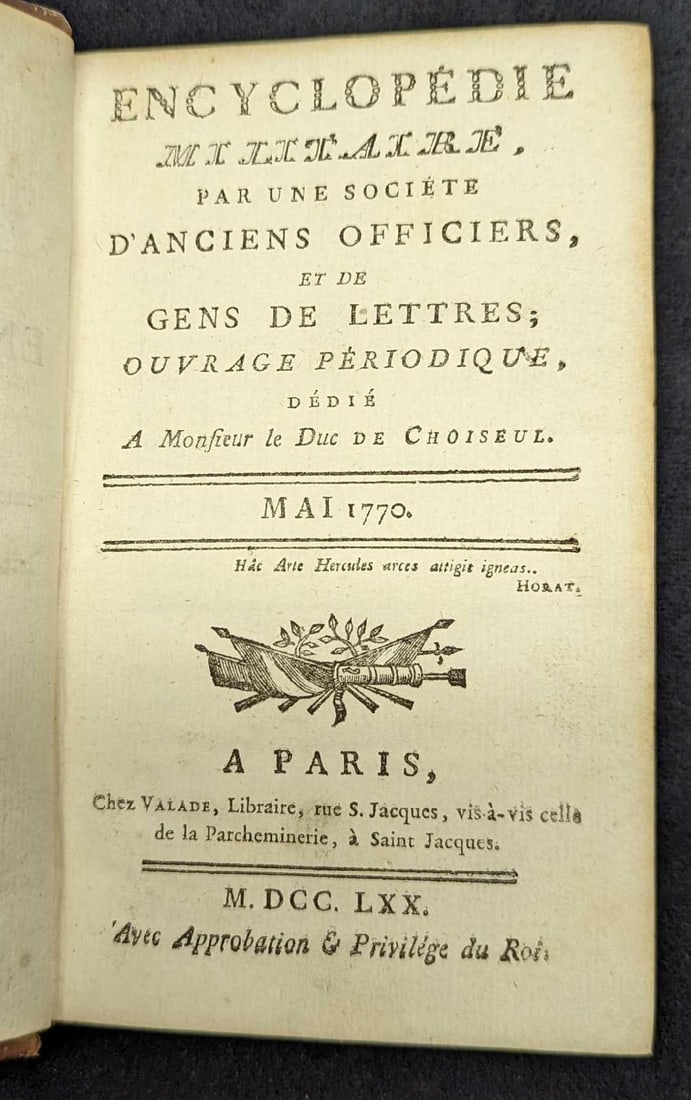 Antique French Hardcover Encyclopedie Militaire Mai 1770 (1 of 8)