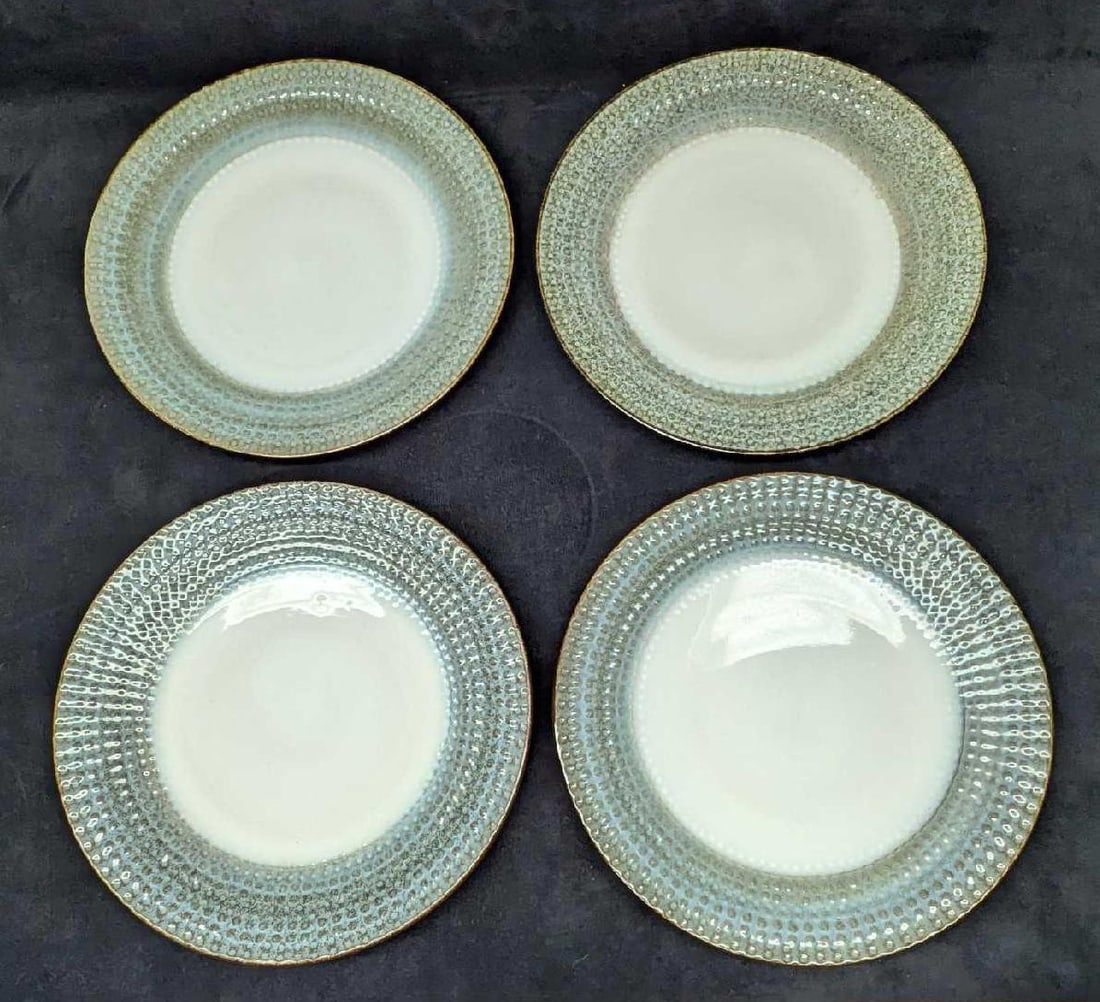 4 Retired Pier 1 Allison Stoneware Dinner Plates A: 4 Retired Pier 1 Allison Stoneware Dinner Plates A. This series of stonewear was released from the year 2014 to the year 2020. Each is approx 11 1/2" x 11 1/2" x 1 1/2" and the total weight is 8.70lbs