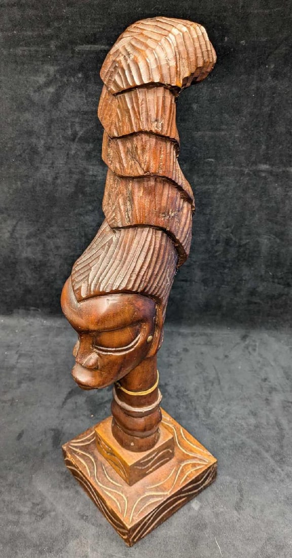 Vintage Carved Mahogany Wood African Woman Hair Bust Statue (1 of 7)