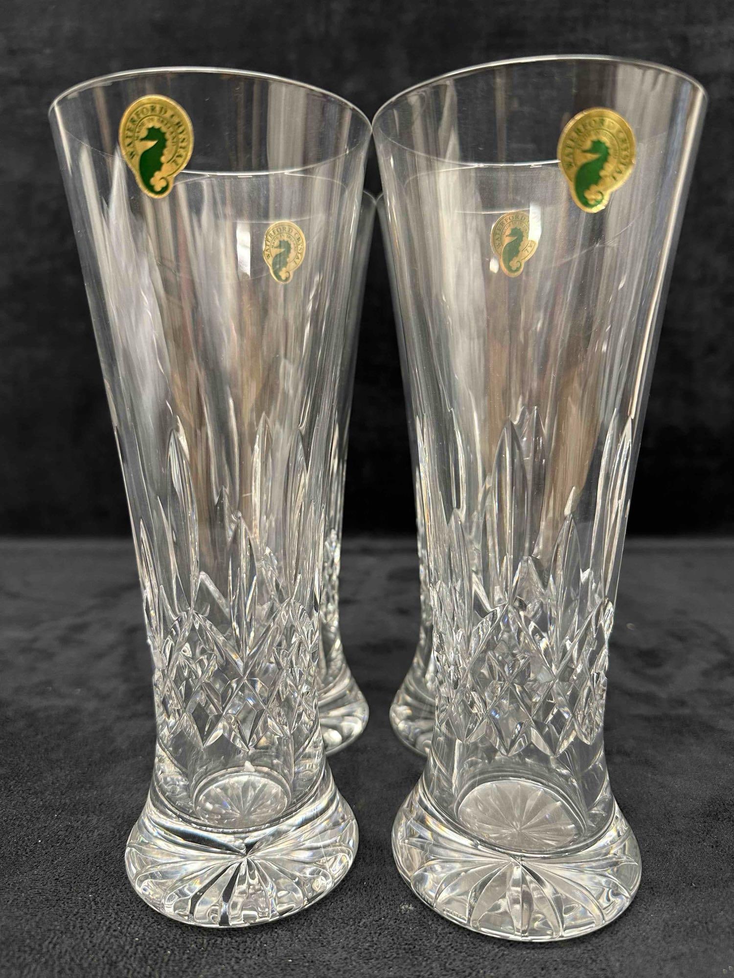 Waterford Crystal Lismore Pilsner Beer Glass Set of Four Glasses (1 of 8)