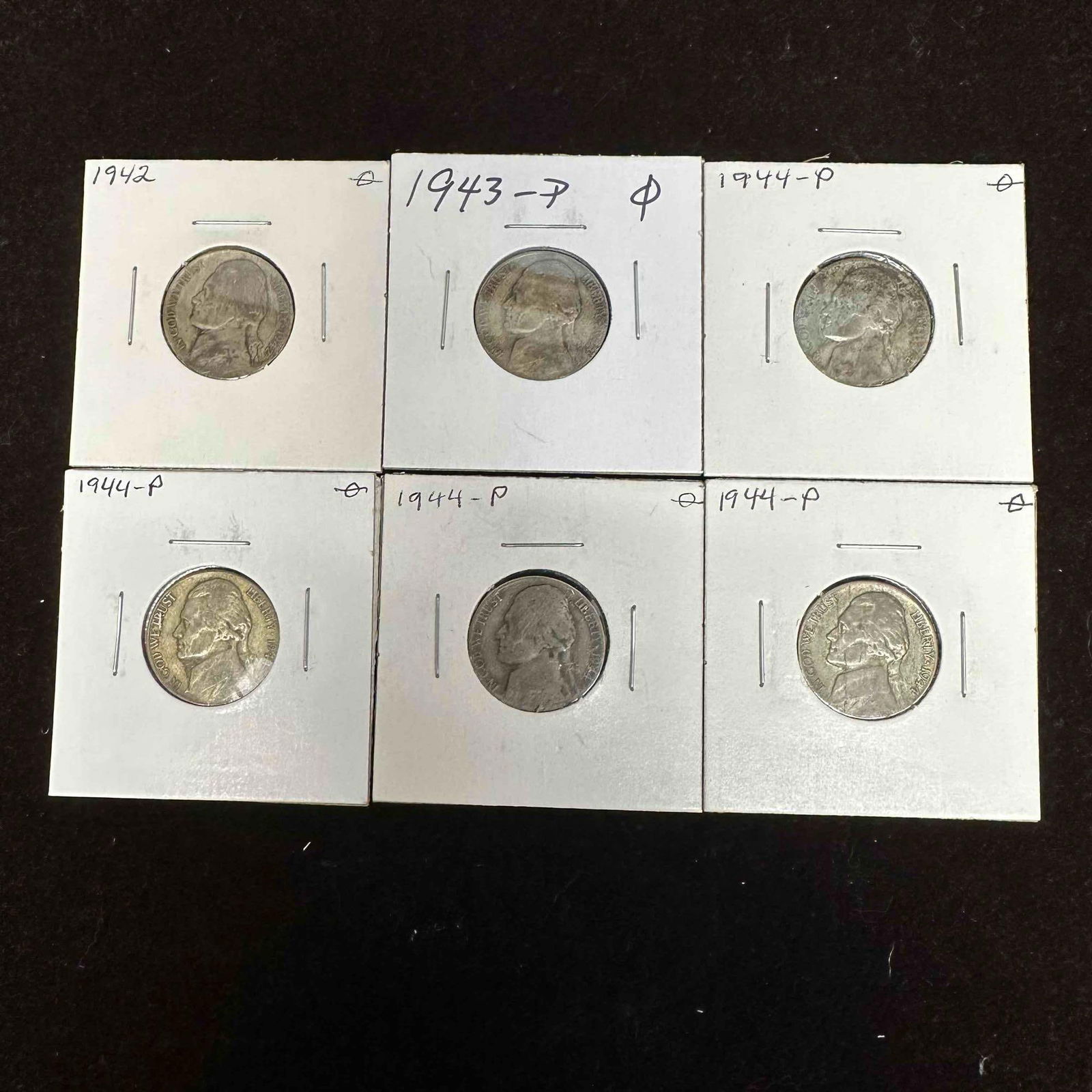 Lot of 6 Jefferson War Nickels 1942-1944 P Mint .35 Silver Coins (1 of 5)