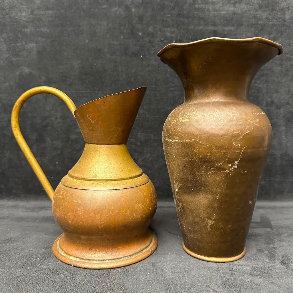 Pair of Vintage Brass Vessels Pitcher and Vase (1 of 5)