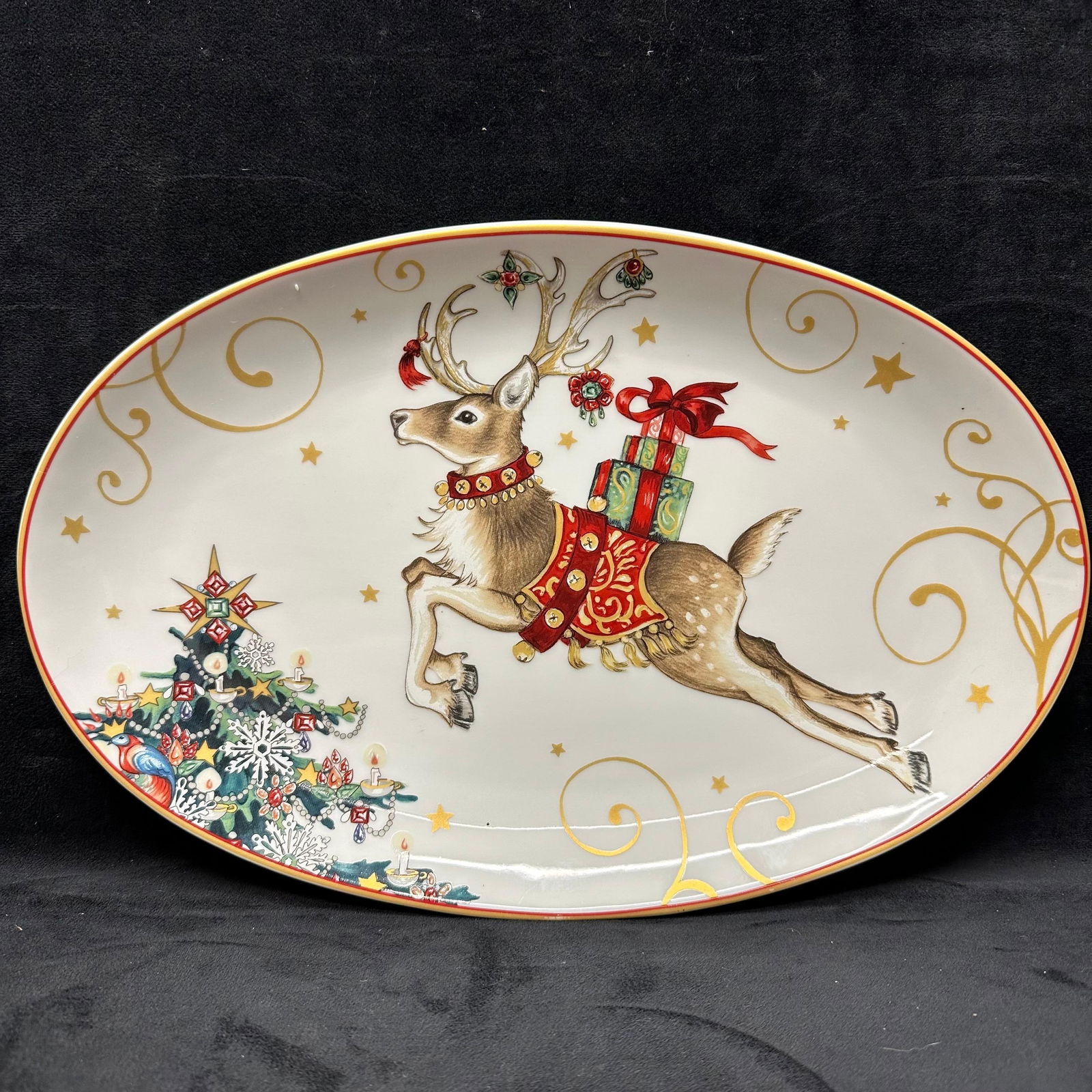 Williams Sonoma Christmas Reindeer Oval Platter Serving Plate (1 of 4)