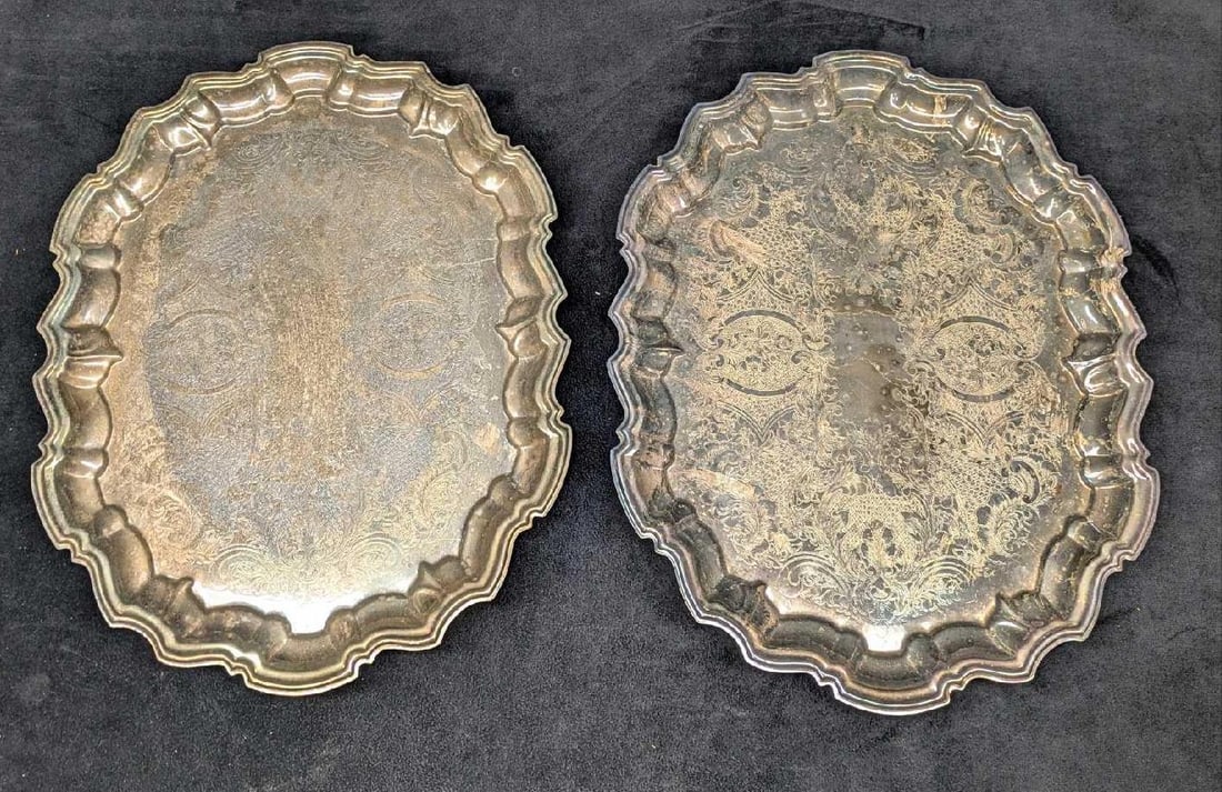2 Vintage  Footed Oval Kent Silversmith Silver Plated Trays B (1 of 6)