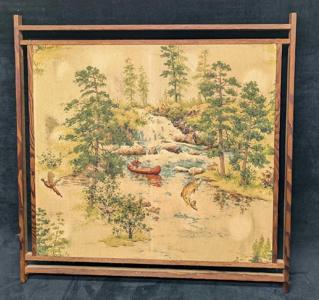 Vintage Framed Fishing 3D Sewn Woven Tapestry (1 of 6)