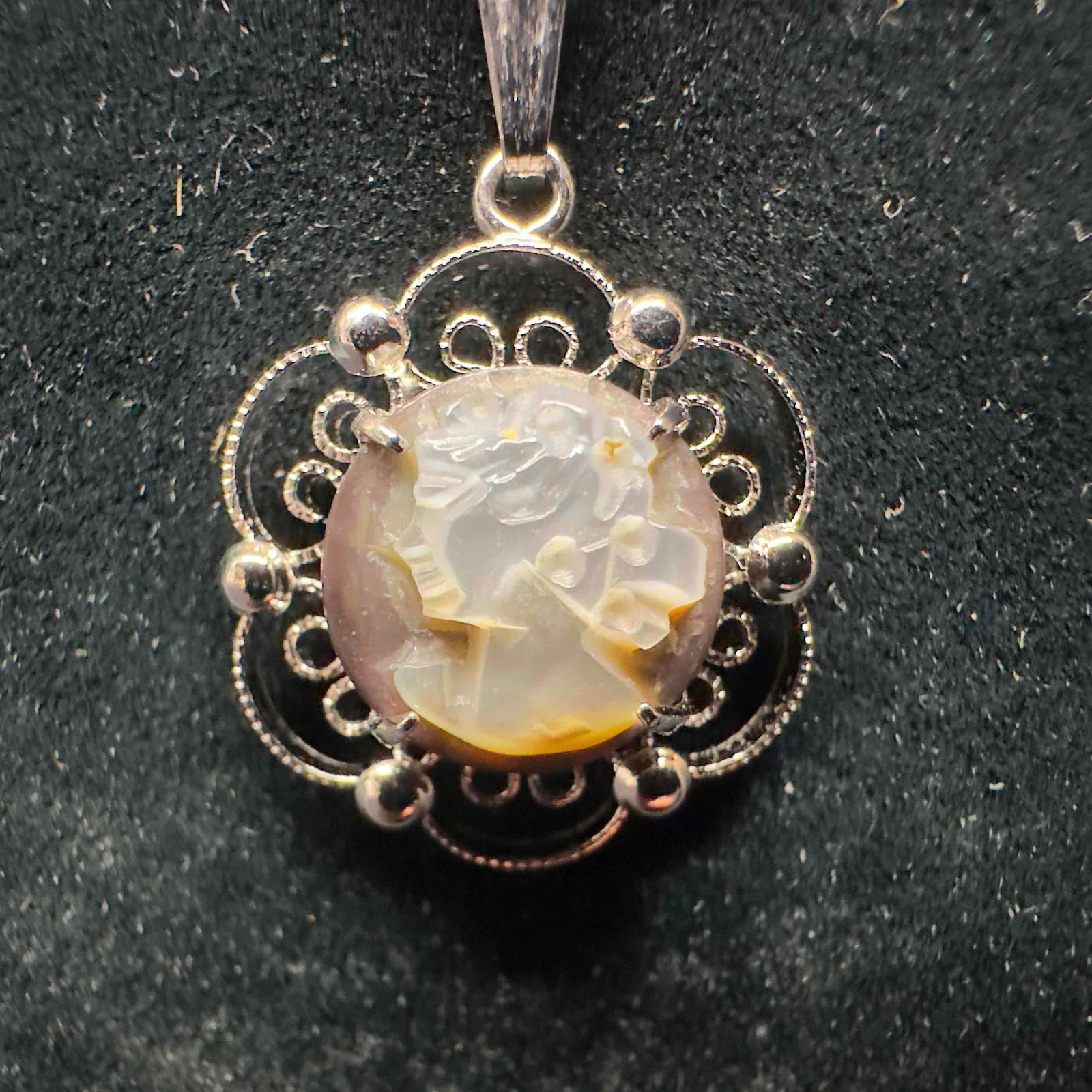 Cameo Abalone Shell Sorrento Sterling Silver Necklace Z98 (1 of 10)