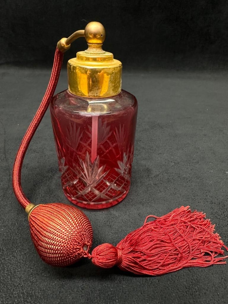 Baccarat Douai Cranberry Overlay Perfume Atomizer (1 of 4)