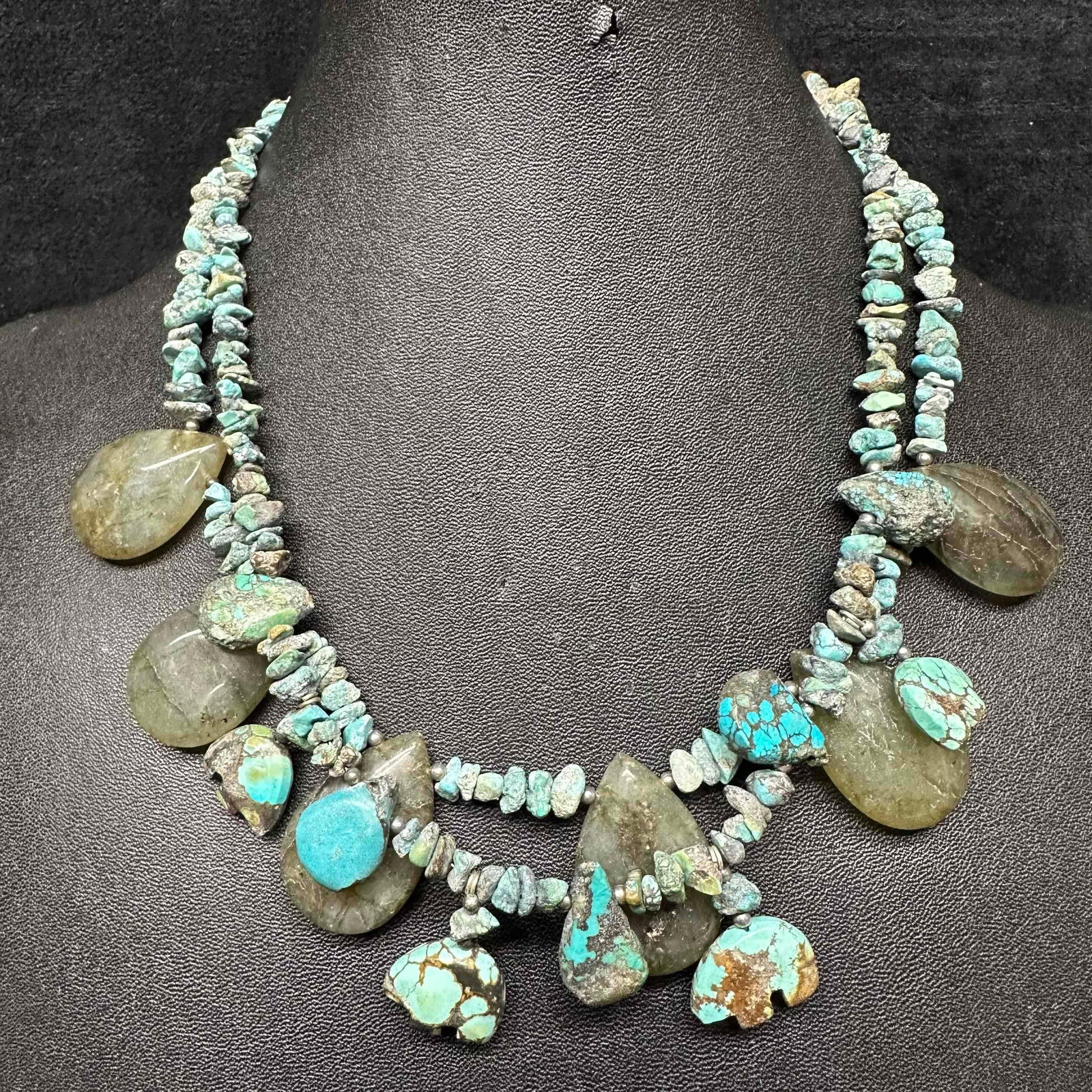 Chrysocolla Turquoise Labradorite Natural Blue Stone Necklace Set (1 of 7)