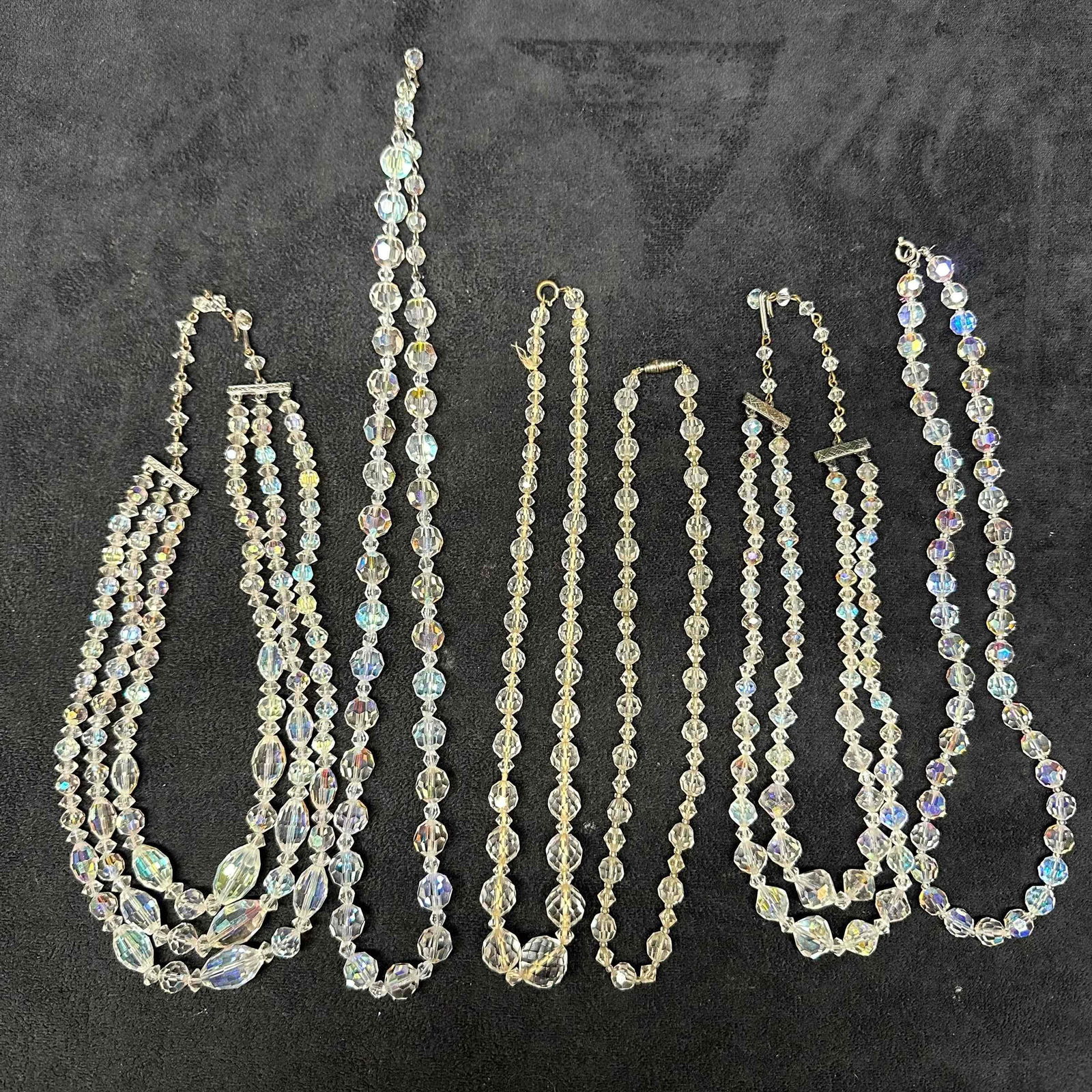 Costume Jewelry Clear Glass Crystal Faceted Bead Necklace Set of Six G82 (1 of 4)