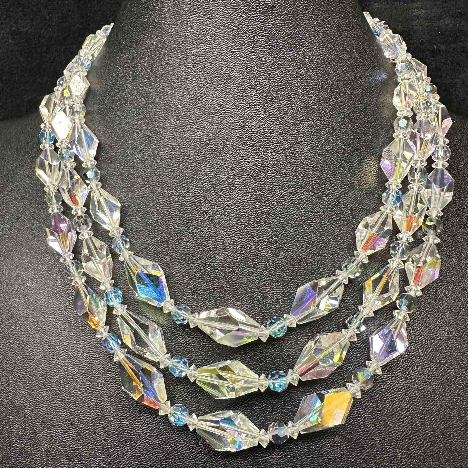 Vendome Iridescent Clear Glass Triple Strand Statement Necklace (1 of 7)