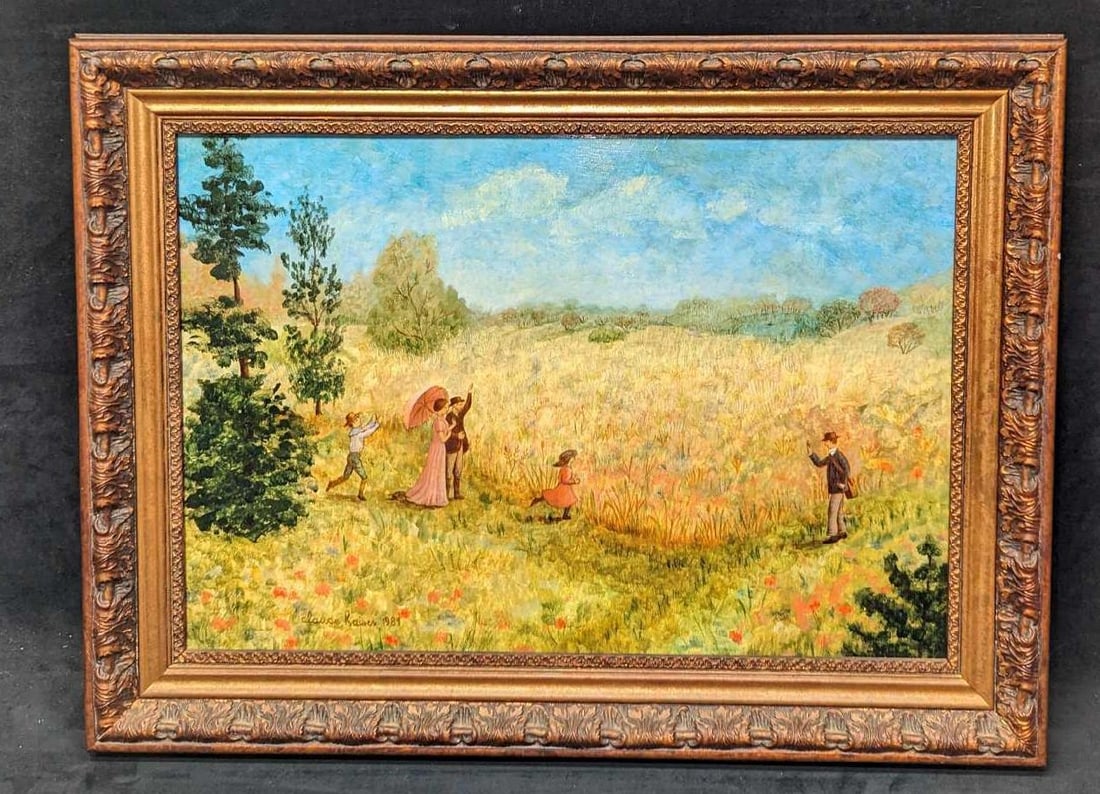 Framed Original Claude Kaiser Oil On Board: Framed Original Claude Kaiser Oil On Board. This is approx 26 1/2" x 1 1/2" x 19 3/4" and it weighs 4lbs. The frame has some chips."Huile sur bois de Claude Kaiser - Retour de 1'on