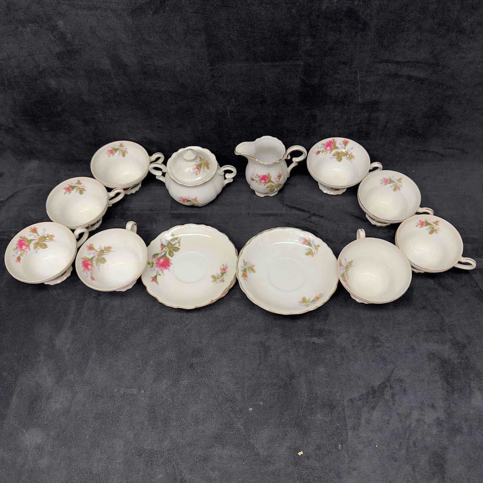Royal Sealy China Tea Coffee Set Cups Plates Set of 17 Seventeen: Royal Sealy Tea Cups and Small Plates Sixteen 17 Dish Set. This elegant raspberry red dish set includes seven small plates, eight teacups, one sugar dish, and one creamer dish. Each piece has a beauti