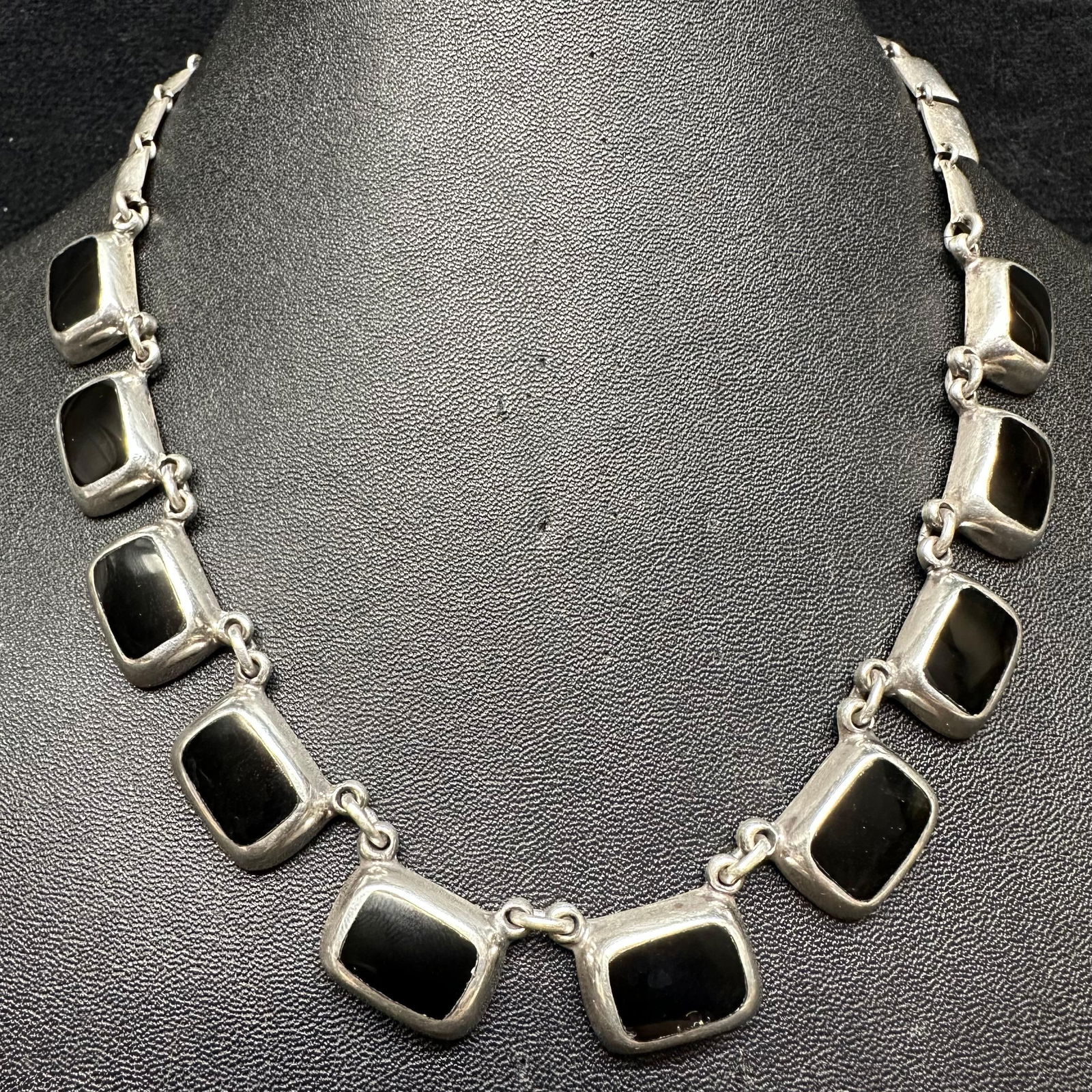 Black Onyx Sterling 925 Mexico TV-52 Collar Necklace Silver (1 of 15)