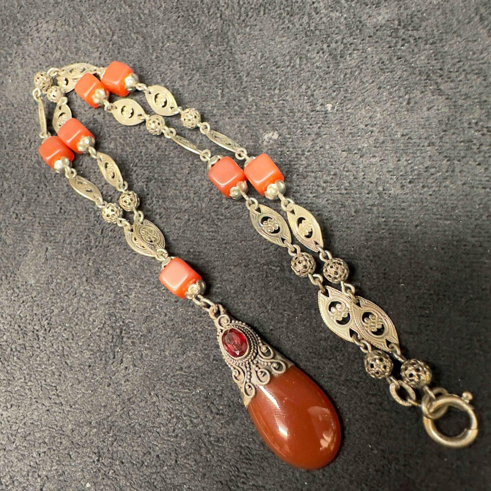 Germany Silver Plated Carnelian and Garnet Gemstones Necklace (1 of 10)