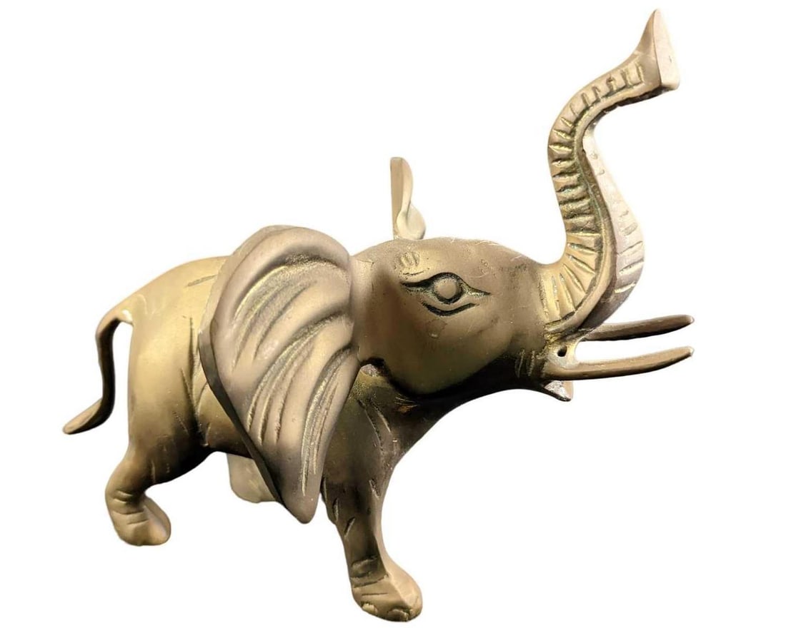 JB Vintage Brass Elephant Trunk Up Figurine (1 of 10)