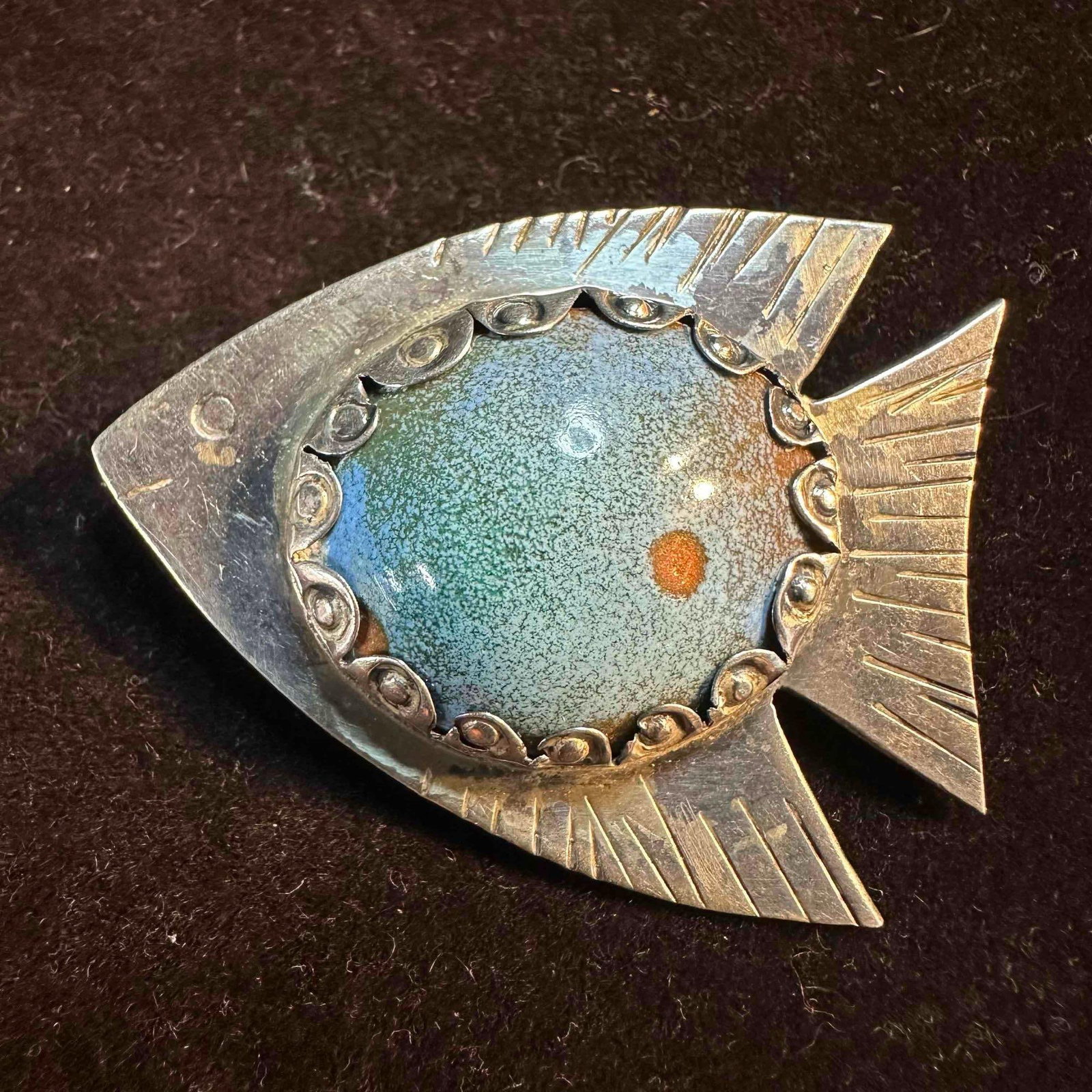 Fish-Shaped Ceramic Cabochon Sterling Silver Brooch (1 of 6)
