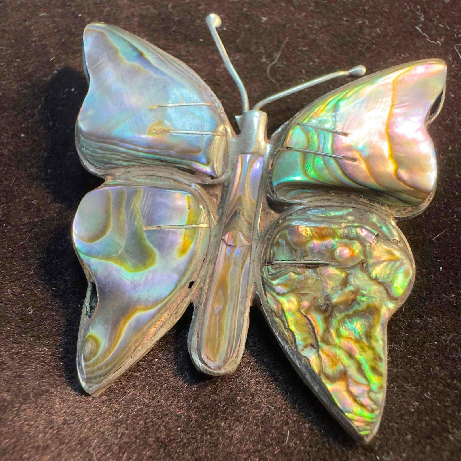 Abalone Mexico 925 Sterling Butterfly Brooch: This item is in good pre-owned, previously used/displayed condition with noticeable light wear, and surface scratches. Please reference all photos for full details. This piece of jewelry has been test