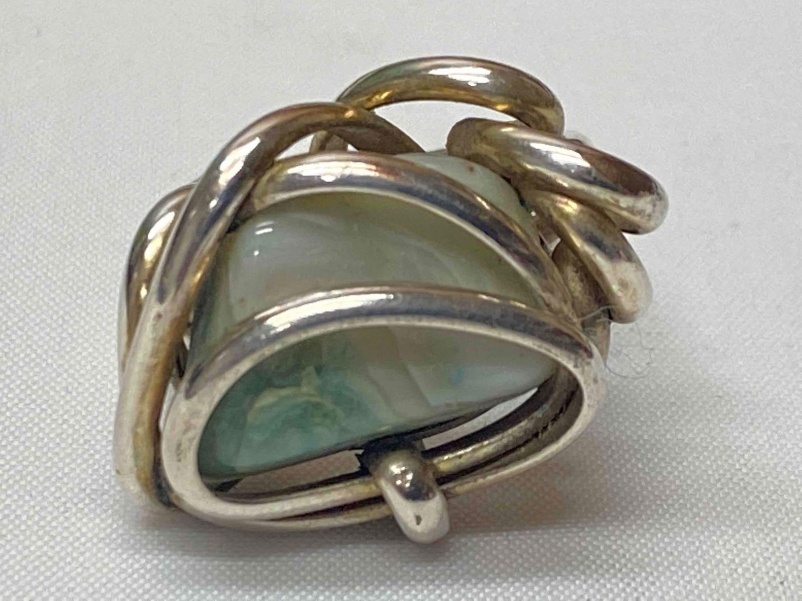 Vintage Handmade Sterling Wire Wrap Green / White Marble Stone (1 of 5)