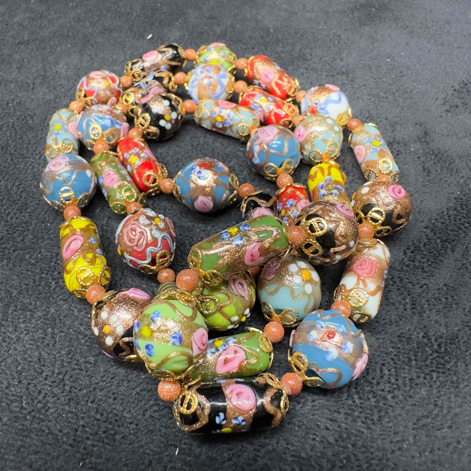Murano Venetian Lamp Work Glass Multi Colored Beaded Necklace B5 (1 of 9)
