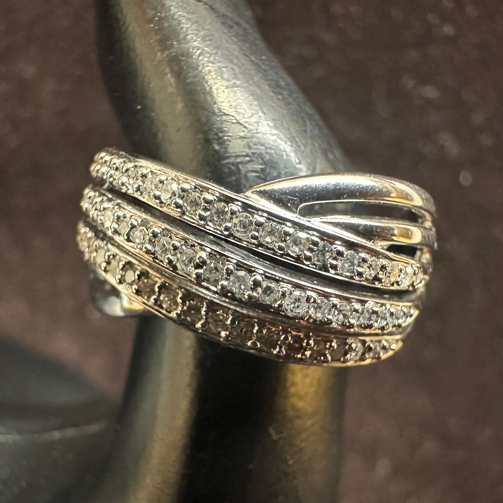 Accent Diamond Triple Band Row Design Sterling Silver Ring (1 of 9)