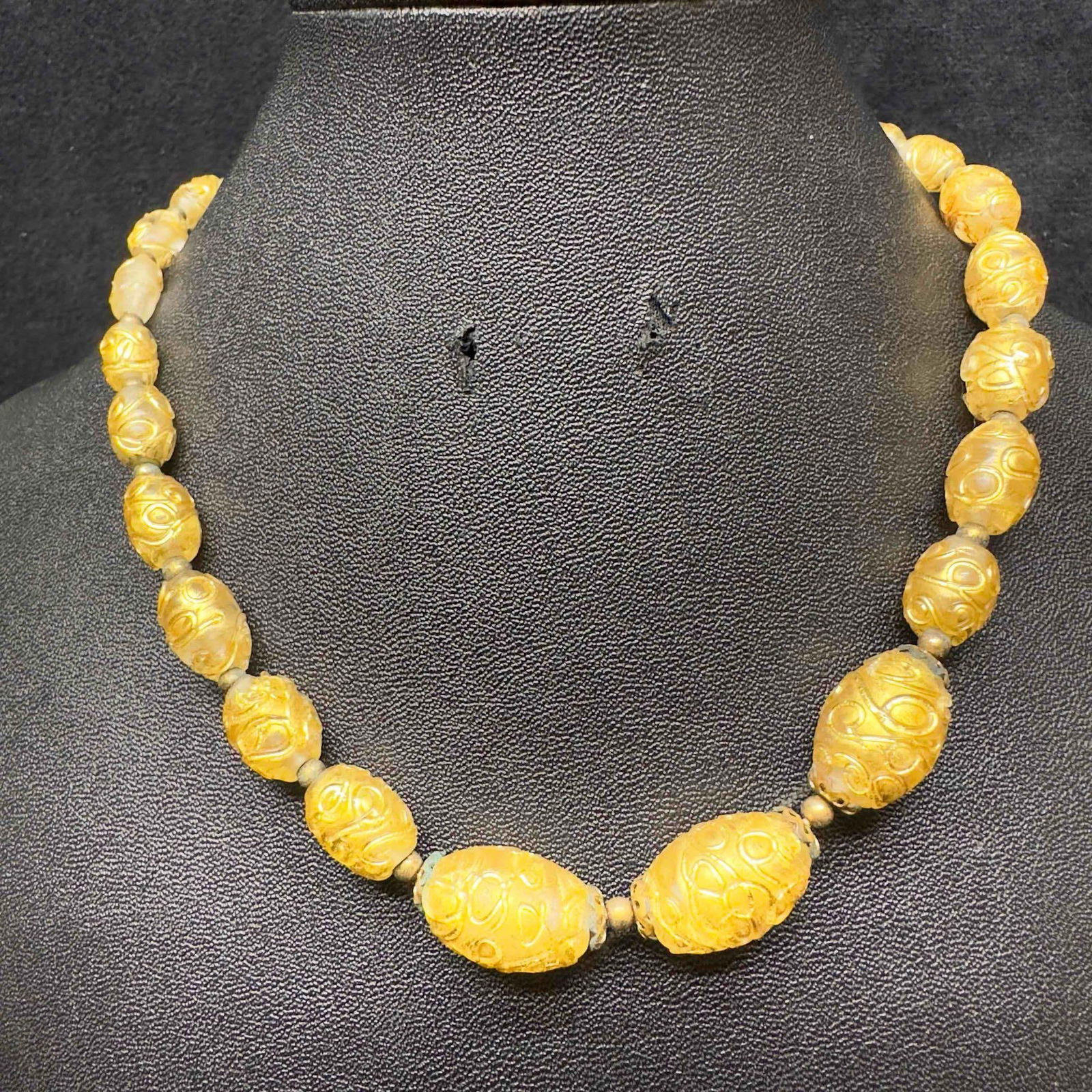 Venetian Murano Lamp Work Glass Art Gold Colored Beaded Necklace E58 (1 of 7)