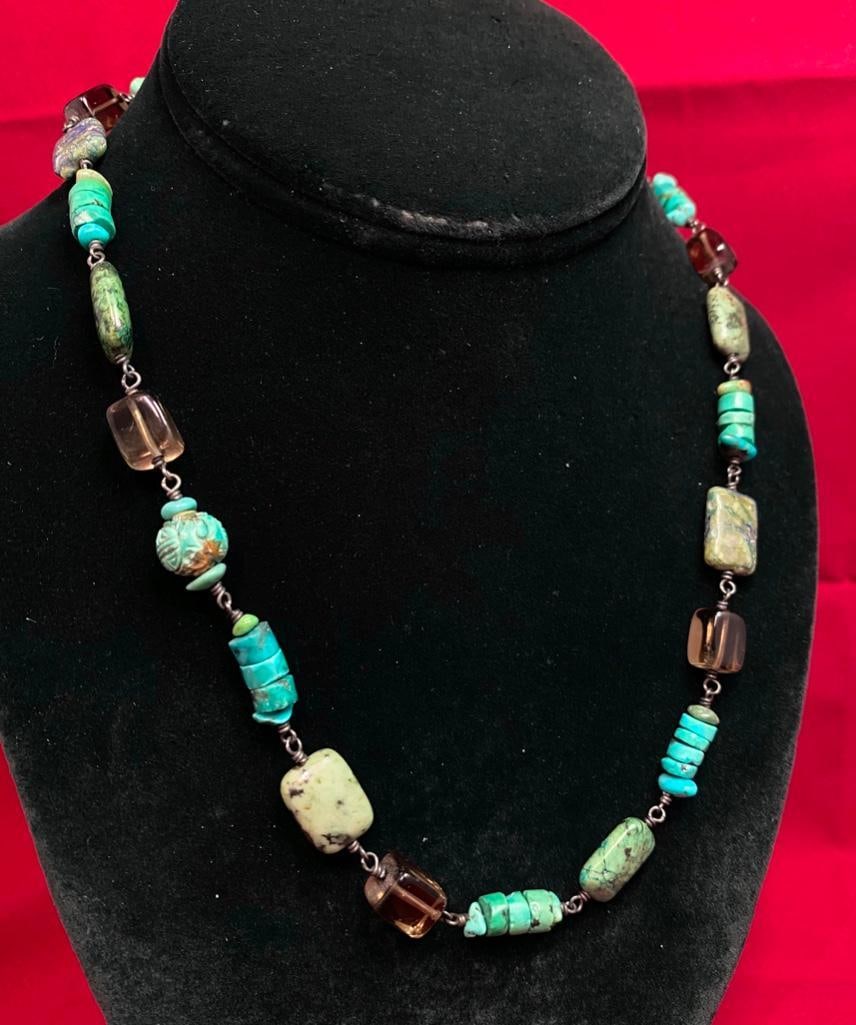 Sterling Turquoise Necklace: This piece of jewelry as been tested and researched prior to testing . Please view all our pictures they are part of our description. DETAILS: Metal - Sterling Silver Color - Silver Stones - Turquoise