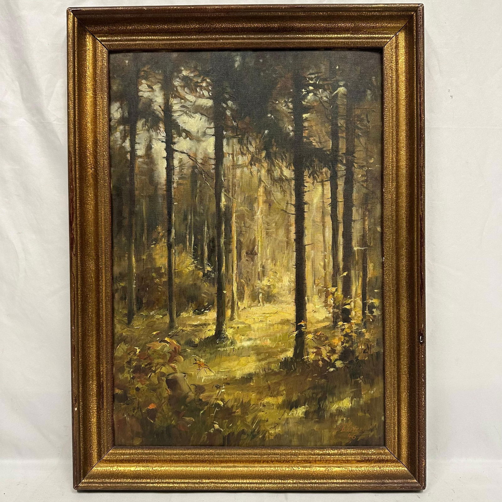 1946 Signed Dietzel Sunlit Woodland Scene Framed Oil Painting (1 of 5)