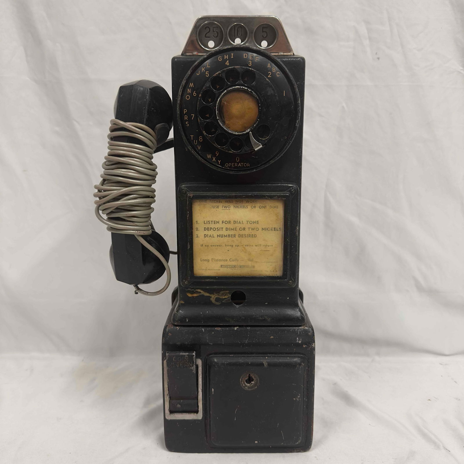 Vintage Automatic Electric Co. Pay Telephone LPA-82-55 Three Coin Slot Black Rotary Antique Phone (1 of 14)