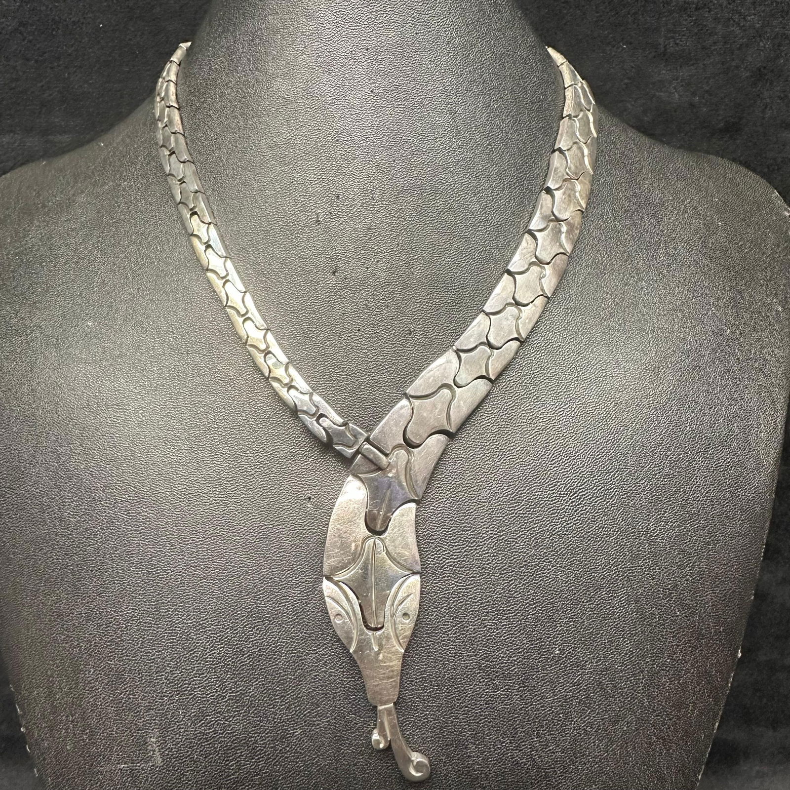 Mexico 925 Sterling Silver Snake Serpent Modernist Articulated Collar Necklace (1 of 13)